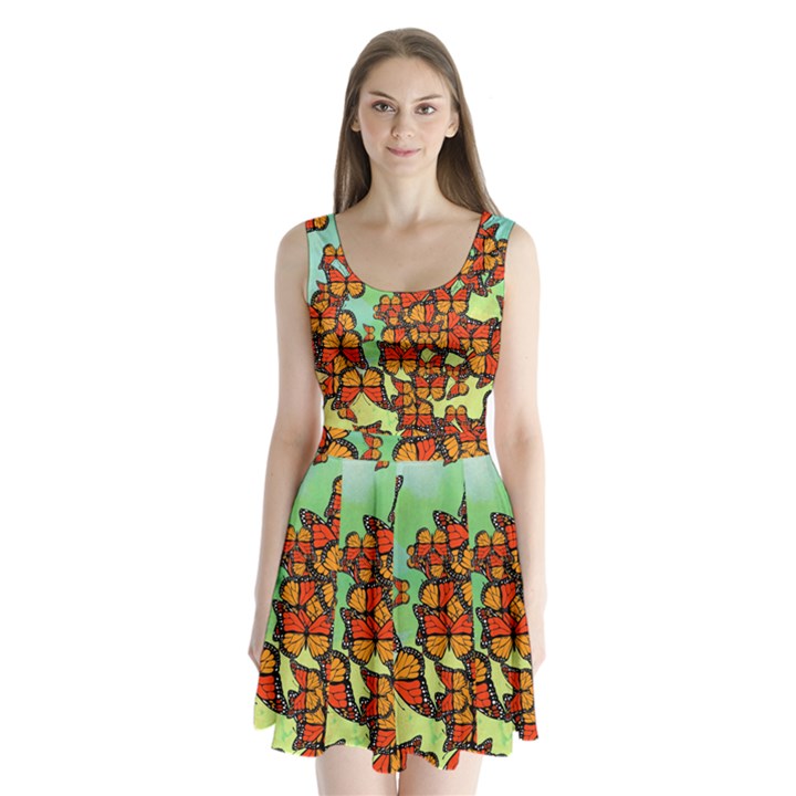 Monarch Butterflies Split Back Mini Dress 