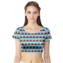 Toy Tractor Pattern Short Sleeve Crop Top (tight Fit)