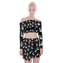 Cat Pattern Off Shoulder Top With Skirt Set