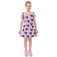 Cat Pattern Kids  Short Sleeve Velvet Dress