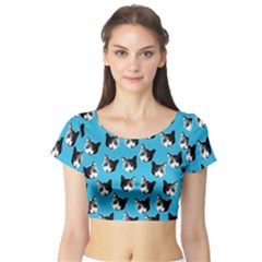 Cat Pattern Short Sleeve Crop Top (tight Fit) by Valentinaart