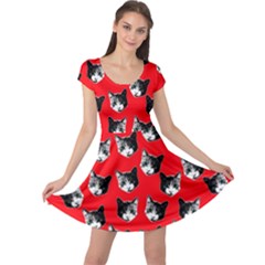 Cat Pattern Cap Sleeve Dresses