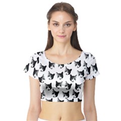 Cat Pattern Short Sleeve Crop Top (tight Fit) by Valentinaart