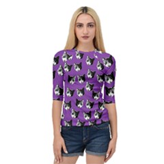 Cat Pattern Quarter Sleeve Tee