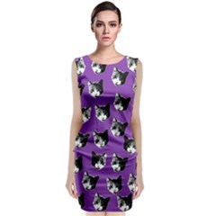 Cat Pattern Sleeveless Velvet Midi Dress