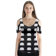 Emoji Baby Vampires Pattern Butterfly Sleeve Cutout Tee 