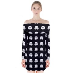 Emoji Baby Vampires Pattern Long Sleeve Off Shoulder Dress by dflcprintsclothing