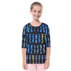 Blue Shapes On A Black Background    Kids  Quarter Sleeve Raglan Tee