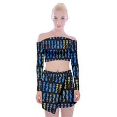 Blue Shapes On A Black Background           Off Shoulder Top With Skirt Set by LalyLauraFLM