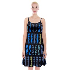 Blue Shapes On A Black Background           Spaghetti Strap Velvet Dress by LalyLauraFLM