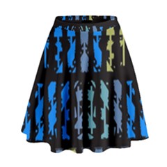 Blue Shapes On A Black Background          High Waist Skirt by LalyLauraFLM