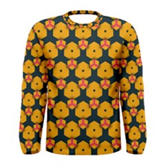 Yellow Pink Shapes Pattern         Men Long Sleeve T-shirt by LalyLauraFLM