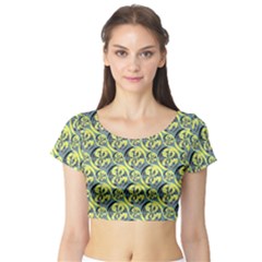 Black And Yellow Pattern Short Sleeve Crop Top (tight Fit) by linceazul