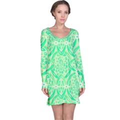 Kiwi Green Geometric Long Sleeve Nightdress by linceazul