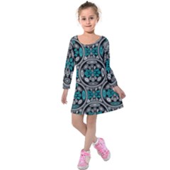 Geometric Arabesque Kids  Long Sleeve Velvet Dress by linceazul