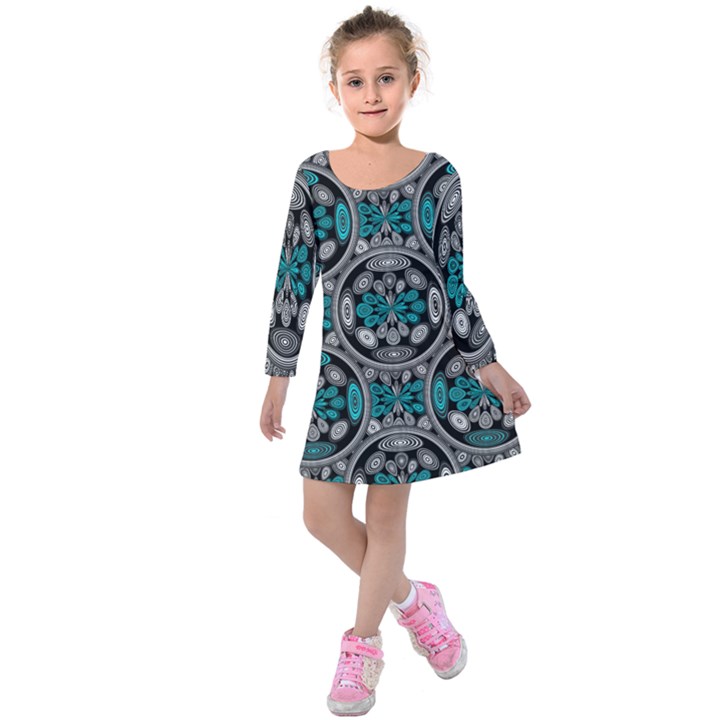 Geometric Arabesque Kids  Long Sleeve Velvet Dress