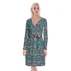 Geometric Arabesque Long Sleeve Velvet Front Wrap Dress