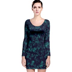 Leaf Pattern Long Sleeve Velvet Bodycon Dress