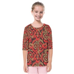 Red And Brown Pattern Kids  Quarter Sleeve Raglan Tee