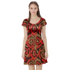 Red And Brown Pattern Short Sleeve Skater Dress by linceazul