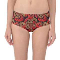 Red And Brown Pattern Mid-waist Bikini Bottoms by linceazul