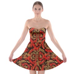 Red And Brown Pattern Strapless Bra Top Dress by linceazul