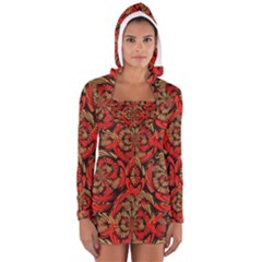 Red And Brown Pattern Women s Long Sleeve Hooded T-shirt by linceazul