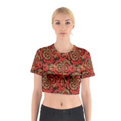 Red And Brown Pattern Cotton Crop Top by linceazul