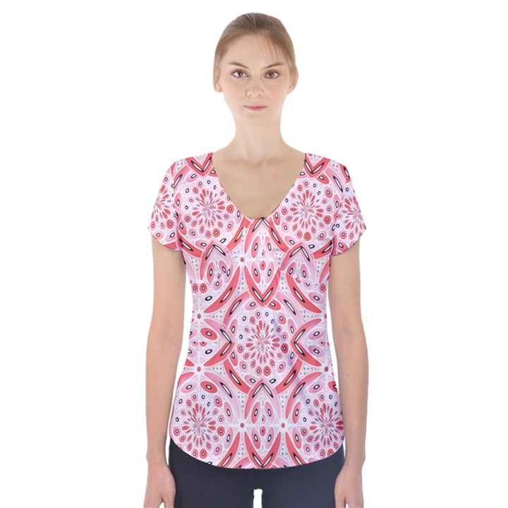 Geometric Harmony Short Sleeve Front Detail Top