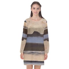 Lindisfarne Stripes Long Sleeve Chiffon Shift Dress 