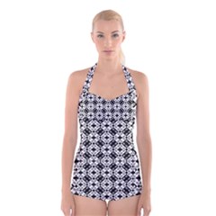 Geometric Modern Baroque Boyleg Halter Swimsuit  by dflcprintsclothing