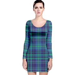 Plaid Design Long Sleeve Velvet Bodycon Dress