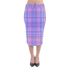 Plaid Design Velvet Midi Pencil Skirt