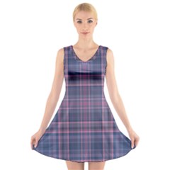 Plaid Design V-neck Sleeveless Skater Dress by Valentinaart