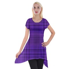 Plaid Design Short Sleeve Side Drop Tunic