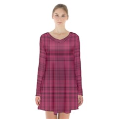 Plaid Design Long Sleeve Velvet V-neck Dress