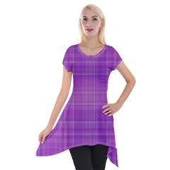 Plaid Design Short Sleeve Side Drop Tunic