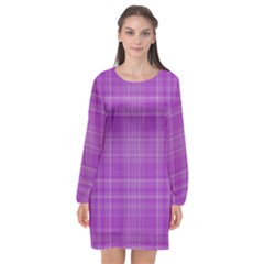 Plaid Design Long Sleeve Chiffon Shift Dress 