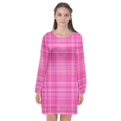 Plaid Design Long Sleeve Chiffon Shift Dress 