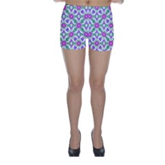 Multicolor Ornate Check Skinny Shorts by dflcprints