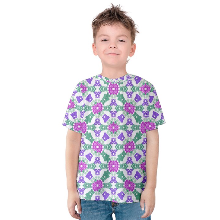 Multicolor Ornate Check Kids  Cotton Tee