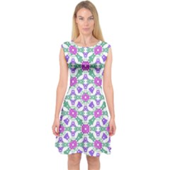 Multicolor Ornate Check Capsleeve Midi Dress by dflcprintsclothing