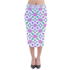 Multicolor Ornate Check Velvet Midi Pencil Skirt by dflcprintsclothing