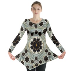 Wood In The Soft Fire Galaxy Pop Art Long Sleeve Tunic  by pepitasart