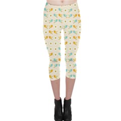 Birds And Daisies Capri Leggings  by linceazul