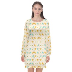 Birds And Daisies Long Sleeve Chiffon Shift Dress  by linceazul