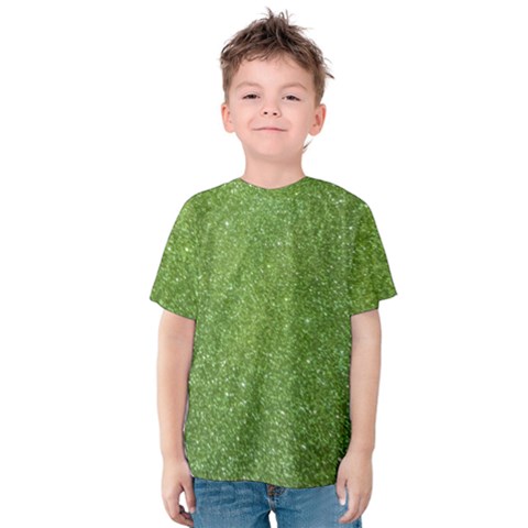 Green Glitter Abstract Texture Print Kids  Cotton Tee by dflcprintsclothing