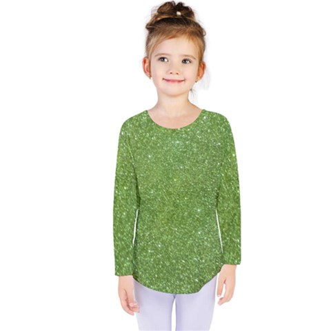 Green Glitter Abstract Texture Print Kids  Long Sleeve Tee by dflcprintsclothing