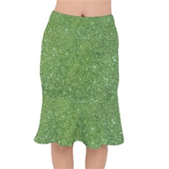 Green Glitter Abstract Texture Print Mermaid Skirt by dflcprintsclothing