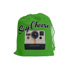 Say Cheese Drawstring Pouches (large)  by Valentinaart